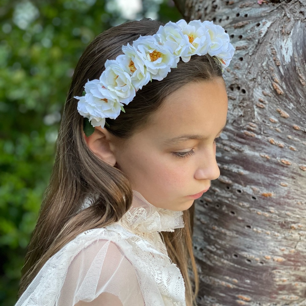 White Rose Flower Girl Headband